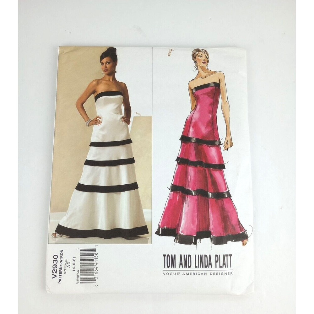 Vogue American Pattern V2930 Tom and Linda Platt Evening Dress Size 4 6 8 UNCUT